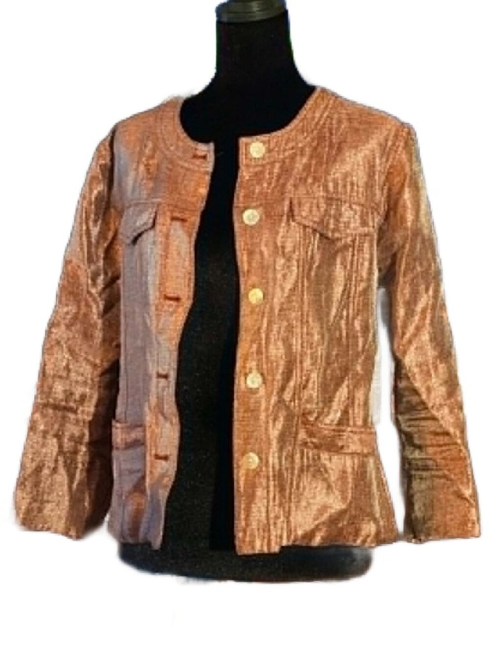 Ruby Rd Size 10 Brick Red Metallic Jacket Button Front Textured Blazer